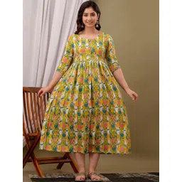 JAIPURFAME Ethnic Motifs Printed Gathered Cotton Maternity Fit & Flare Midi Ethnic Dress-picture-12