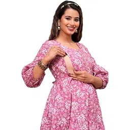 JAIPURFAME Maternity Feeding Kurti with Zipper | Cotton Floral Printed Pregnancy & Nursing Dress | Comfortable & Stylish Maternity Wear for Women | Breastfeeding Kurta with Zipper | Soft & Elegant-picture-35