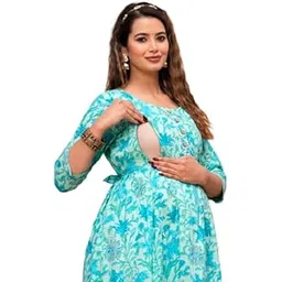JAIPURFAME Maternity Feeding Kurti with Zipper | Cotton Floral Printed Pregnancy & Nursing Dress | Comfortable & Stylish Maternity Wear for Women | Breastfeeding Kurta with Zipper | Soft & Elegant-picture-15