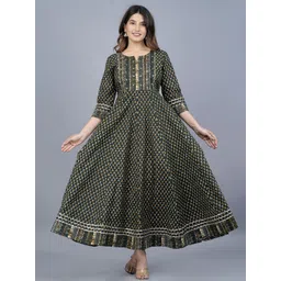 JAIPURI COLLECTION Ethnic Motifs Embroidered Round Neck Ethnic Dresse-picture-16