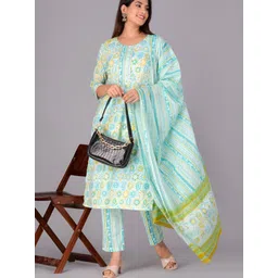 JAIPURI COLLECTION Floral Printed Pure Cotton Kurta With Trousers & Dupatta-picture-20