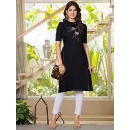 JAIPURI COLLECTION Floral Printed Round Neck Thread Work Straight Kurta-picture-29