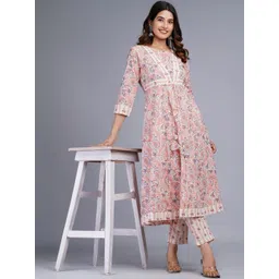 JAIPURI COLLECTION Women Floral Printed Regular Pure Cotton Kurta with Trousers-picture-25