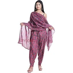 jaipuri Women's Loose Fit Leheriya Purple Patiala Mid Rise Pants Free Size-picture-38