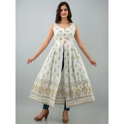 Jaipurite Women Floral Printed Round Neck High Slit Anarkali Kurta-picture-14