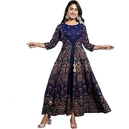 jaipurite Women Rayon Embroidered Anarkali Gown in Blue-picture-29