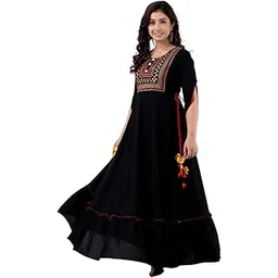 jaipurite Women's Rayon Embroidered Anarkali Gown in Black-picture-46