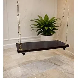 Jairi Traders Plank Wooden Swing Indoor Outdoor Teak Wood (4x2 Feet) Accessories Plain Boarder and Legs Brass Coated Accessories-picture-19