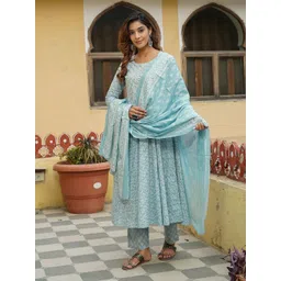 Jaitpuriya Women Ethnic Motifs Printed Regular Gotta Patti Pure Cotton Kurta with Trousers & With Dupatta-picture-36