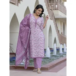 Jaitpuriya Women Floral Printed Regular Pure Cotton Kurta with Trousers & With Dupatta-picture-20
