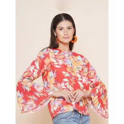 JAKANARY Floral Print Accordion Pleated Sleeves Georgette Top-picture-27