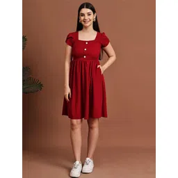 JAKANARY Puff Sleeve Crepe A-Line Dress-picture-31