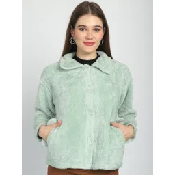 JAKANARY Stand Collar Faux Fur Trim Lightweight Crop Tailored Jacket-picture-15