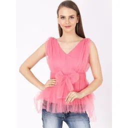 JAKANARY V-Neck Net Peplum Top-picture-35
