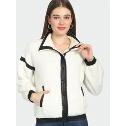 JAKANARY Women Geometric Striped Faux Fur Outdoor Tailored Jacket-picture-30