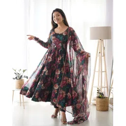 jakhifashion Floral Print Georgette Stitched Flared/A-line Gown-picture-15