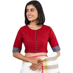 jalpaibon Round Neck Women Blouse in Red-JALPBL 23-04-109||Readymade Blouse for Women ||JALPBL 23-04-109-picture-36