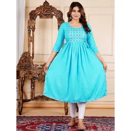 JALTHER Ethnic Motifs Embroidered Mirror Work Maternity A-Line Kurta-picture-20