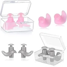 james international Silicone Earplugs for Swimming Bathing and Sleeping, Professional Noise Reduction Reusable Silicone Swim Earplugs for Adult Swimmers Children Diving (2 Pair) (Pink-Grey)-picture-36
