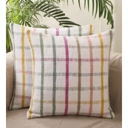 jamio firati White Cotton Checkered 18x18 inches Cushion Covers (Set of 5)-picture-21