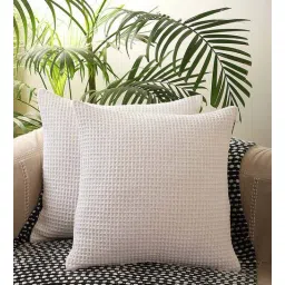 jamio firati White Textured Geometric Cotton 18 x 18 Inch Cushion Covers (Set of 2)-picture-35