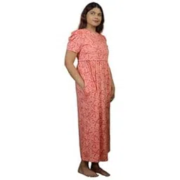 jammies haven Pink Bow Feeding Gown with Puff Sleeves – Zipless Cotton Maternity & Nursing Gown for Pregnancy & Postpartum | ILT03-picture-20