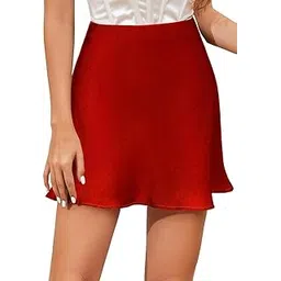 janak 'n' masaaya High Waist Mini Skirt, Flared A-Line, Satin, Side Zip Closure-picture-10