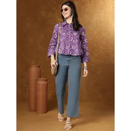 JANAKDULARI CREATION Floral Print Cotton Shirt Style Crop Top-picture-24