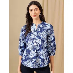 JANAKDULARI CREATION Floral Print Mandarin Collar Cotton Top-picture-14
