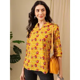 JANAKDULARI CREATION Floral Print Mandarin Collar Cotton Top-picture-27