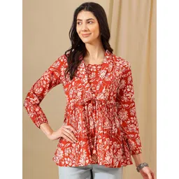 JANAKDULARI CREATION Floral Print Puff Sleeves Cotton Peplum Top-picture-22