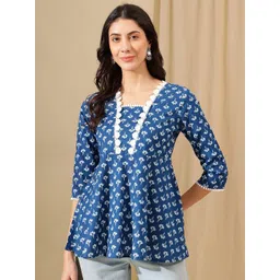 JANAKDULARI CREATION Women Floral Print Square Neck Lace Work Cotton Empire Top-picture-35