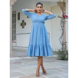 Janasya Blue Embroidered Midi Dress-picture-44