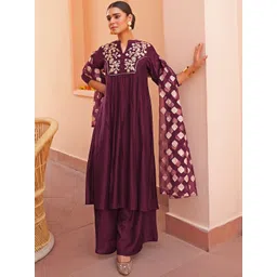 Janasya Ethnic Motifs Embroidered Chanderi Silk Kurta with Palazzos & With Dupatta-picture-11
