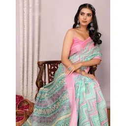 Janasya Ethnic Motifs Zari Linen Blend Ready to Wear Saree-picture-40