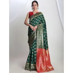 Janasya Ethnic Motifs Zari Silk Blend Banarasi Saree-picture-27