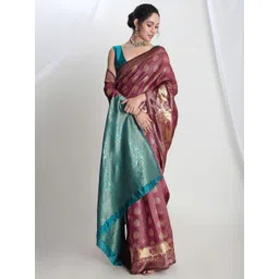 Janasya Ethnic Motifs Zari Silk Blend Banarasi Saree-picture-11