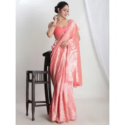 Janasya Ethnic Motifs Zari Woven Design Banarasi Saree with Blouse Piece-picture-36