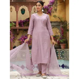 Janasya Floral Embroidered Sequinned Kurta with Trousers & Dupatta-picture-10