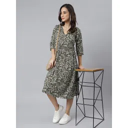 Janasya Floral Print Fit & Flare Midi Dress-picture-17