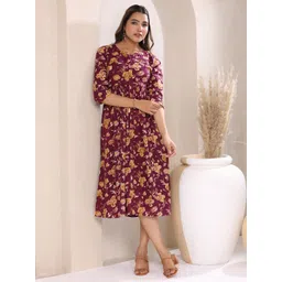 Janasya Floral Print Fit & Flare Midi Dress-picture-18