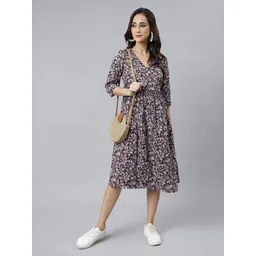 Janasya Floral Print Fit & Flare Midi Dress image 3