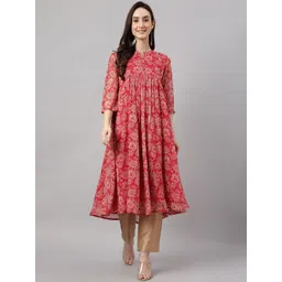 Janasya Floral Printed Notch Neck Anarkali Kurta-picture-11