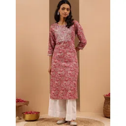 Janasya Floral Printed Thread Work Pure Cotton Kurta-picture-26