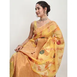 Janasya Floral Woven Design Zari Linen Blend Saree-picture-16