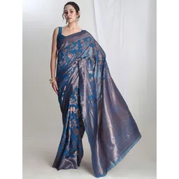 Janasya Floral Woven Design Zari Silk Blend Banarasi Saree-picture-30