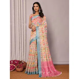 Janasya Floral Zari Linen Blend Ready to Wear Saree-picture-29