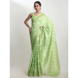 Janasya Geometric Woven Design Banarasi Saree with Blouse Piece-picture-35