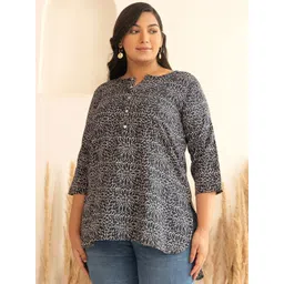 Janasya Plus Size Floral Printed Round Neck Cotton A-Line Top-picture-32