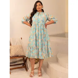 Janasya Plus Size Georgette Floral Fit & Flare Dress-picture-23